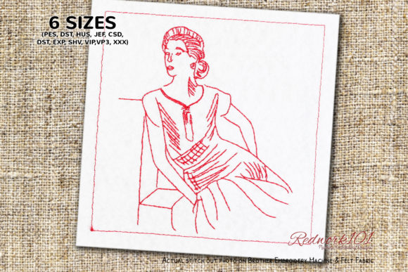 Beautiful Lady in 1950s Fashion Embroidery Review
